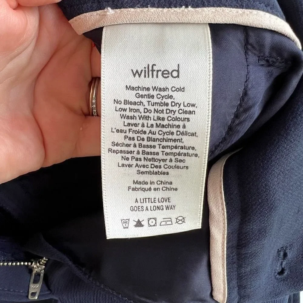 Aritzia Wilfred Women Size 2 Tie Front High Rise Cropped Ankle Blue Pants Belted